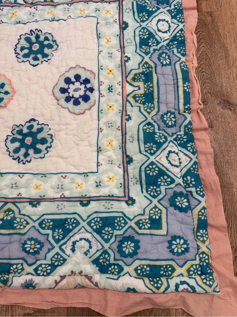 Anthropologie Ponsonby Reversible Floral Cotton Toddler Quilt Blanket 38x50